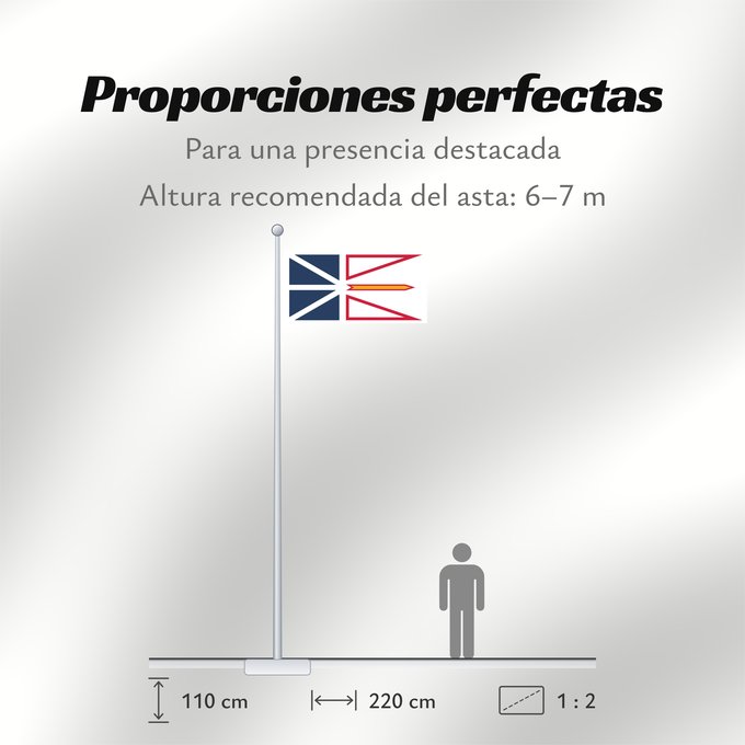 Proporciones de la bandera: Newfoundland and Labrador	Terre-Neuve-et-Labrador	Terranova y Labrador	Neufundland und Labrador	Terranova	Banniel Douar-Nevez ha Labrador