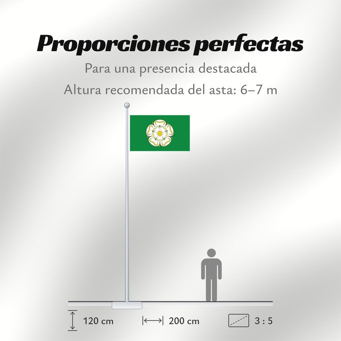 Proporciones de la bandera: Unofficial county flag of North Yorkshire	Unofficial County Flag of North Yorkshire - the White Rose of York on a green ground	Yorkshire du nord	Yorkshire del norte	North Yorkshire	Yorkshire del nord