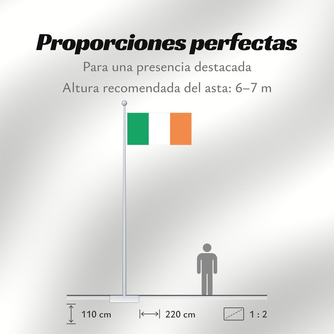 Proporciones de la bandera: Ireland	Note that the green portion of the flag was designed to represent the majority Catholic residents of the island	La partie verte du drapeau représente la majorité catholique de l île	Es notable el hecho que la parte verde de la bandera representa l