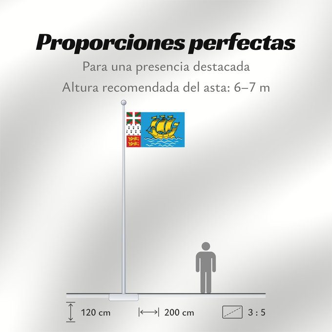 Proporciones de la bandera: Saint-Pierre and Miquelon	Unofficial flag of Saint-Pierre and Miquelon	Non officiel de Saint-Pierre-et-Miquelon	San Pedro y Miquelón. Uso no oficial	Saint-Pierre und Miquelon	Saint-Pierre e Miquelon	Banniel anofisiel Sant-Pêr-ha-Mikelon	Ez ofiziala