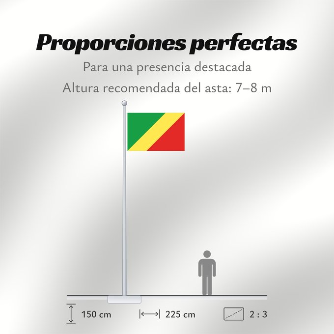 Proporciones de la bandera: Republic of the Congo Congo République du Congo República del Congo Republik Kongo Repubblica del Congo República do Congo علم الكونغو Banniel Republik Kongo La Respubliko Kongo Kongoar bandera پرچم جمهوری کنگو Dalapo ya Repubilika ya Kongo Bɛndɛ́lɛ ya Re