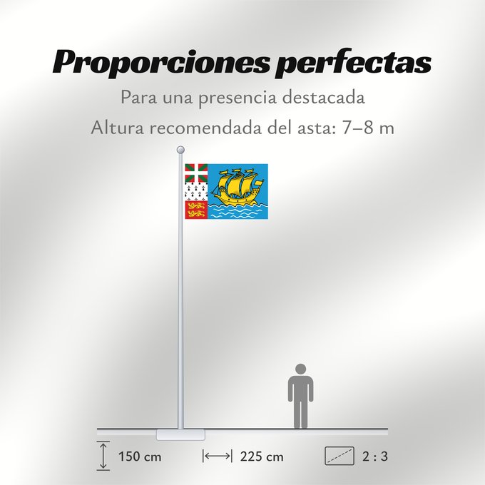 Proporciones de la bandera: Saint-Pierre and Miquelon	Unofficial flag of Saint-Pierre and Miquelon	Non officiel de Saint-Pierre-et-Miquelon	San Pedro y Miquelón. Uso no oficial	Saint-Pierre und Miquelon	Saint-Pierre e Miquelon	Banniel anofisiel Sant-Pêr-ha-Mikelon	Ez ofiziala