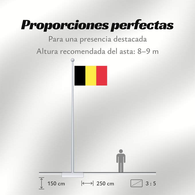 Proporciones de la bandera: Belgium  civil	The civil ensign and flag of Belgium	Belgique	Bélgica	Belgien	Belgio	België in de verhouding 2 3, gebruikt als civiele vlag en de facto nationale vlag	Belgii	Belgiens	Civilna zastava Belgije	Флаг Бельгии
