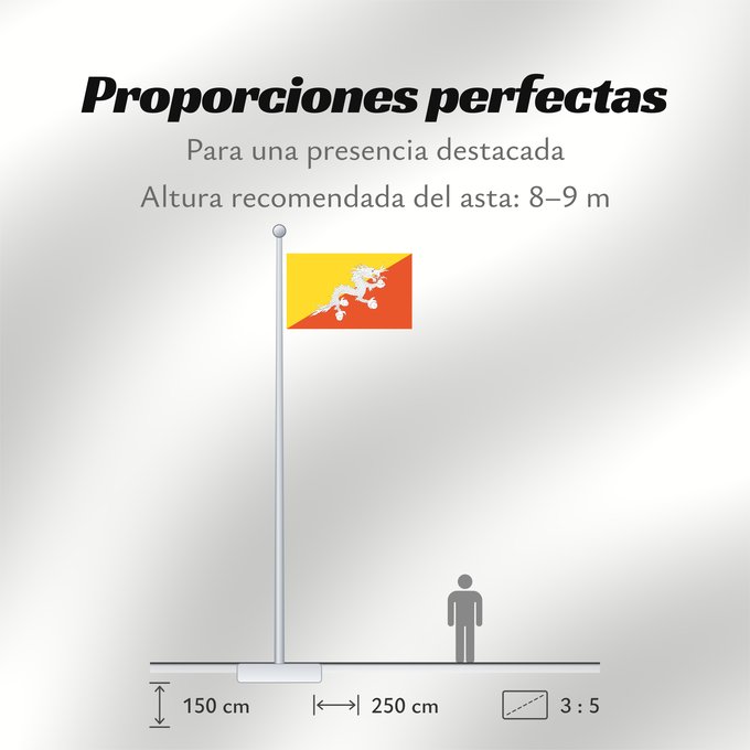 Proporciones de la bandera: Bhutan Bhoutan Bután Butão علم بوتان ভূটানের পতাকা ཧྥ་རན་ས་ཀྱི་དར་ཆ། Bhutani lipp Bhutanin Watawat ng Bhutan भूटान का ध्वज Флаг Бутана Butana Bhutans Bhutanu ธงชาติ ประเทศภูฏาน