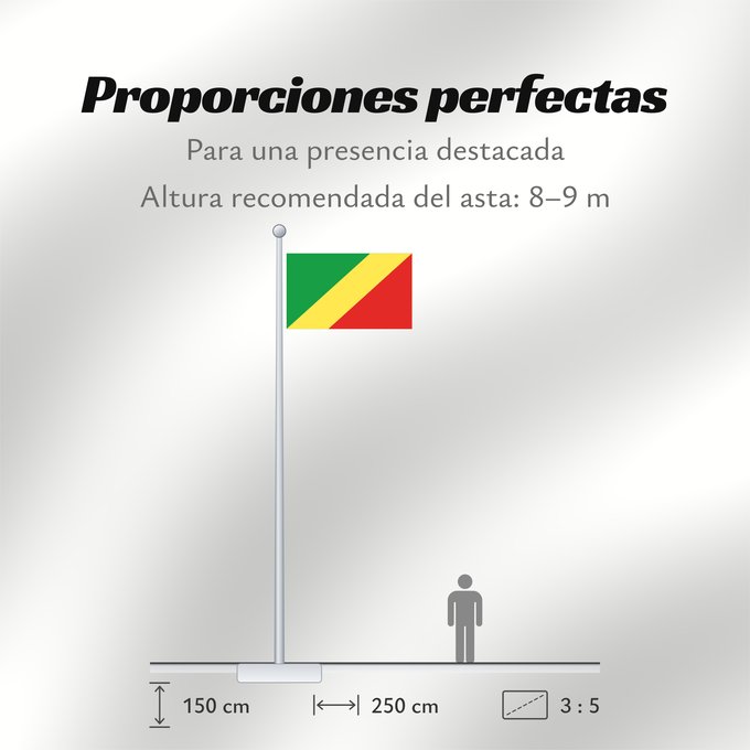 Proporciones de la bandera: Republic of the Congo Congo République du Congo República del Congo Republik Kongo Repubblica del Congo República do Congo علم الكونغو Banniel Republik Kongo La Respubliko Kongo Kongoar bandera پرچم جمهوری کنگو Dalapo ya Repubilika ya Kongo Bɛndɛ́lɛ ya Re