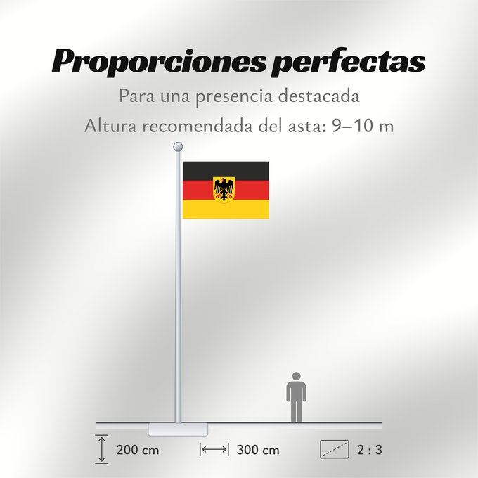 Proporciones de la bandera: Germany state Bundesdienstflagge Flag of the federal authorities of Germany Allemagne La Bundesdienstflagge está reservada para las autoridades federales alemanas Die Bundesdienstflagge ist den deutschen Bundesbehörden vorbehalten Germania