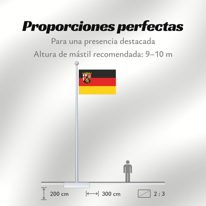 Proporciones de la bandera: Rhineland-Palatinate	Civil and state flag of the state Rhineland-Palatinate	Rhénanie-Palatinat	Renania-Palatinado	Zivil- und Landesdienstflagge des Landes Rheinland-Pfalz	Renania-Palatinato