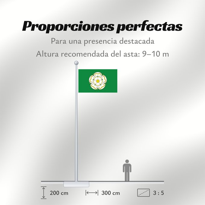 Proporciones de la bandera: Unofficial county flag of North Yorkshire	Unofficial County Flag of North Yorkshire - the White Rose of York on a green ground	Yorkshire du nord	Yorkshire del norte	North Yorkshire	Yorkshire del nord