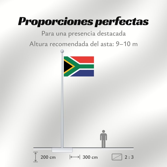 Proporciones de la bandera: South Africa	Afrique du Sud	Sudáfrica	Südafrika	Sudafrica	South África Used color National flag | South African Government and Pantone Color Picker      green rendered as RGB 000 119 073Pantone 3415 C      yellow rendered as RGB 255 184 028Pantone 1235 C 