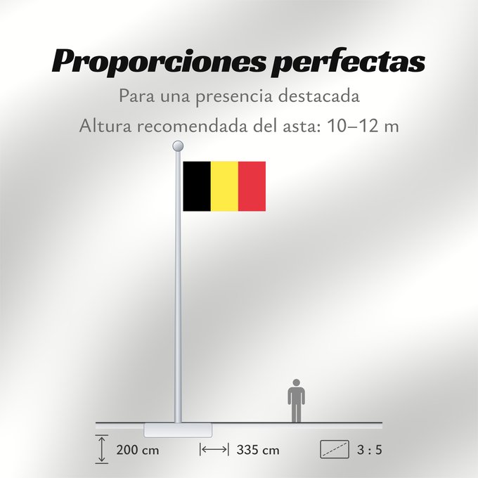 Proporciones de la bandera: Belgium  civil	The civil ensign and flag of Belgium	Belgique	Bélgica	Belgien	Belgio	België in de verhouding 2 3, gebruikt als civiele vlag en de facto nationale vlag	Belgii	Belgiens	Civilna zastava Belgije	Флаг Бельгии