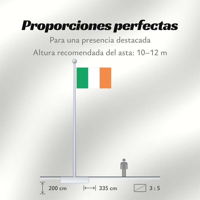 Proporciones de la bandera: Ireland Note that the green portion of the flag was designed to represent the majority Catholic residents of the island La partie verte du drapeau représente la majorité catholique de l île Es notable el hecho que la parte verde de la bandera representa l