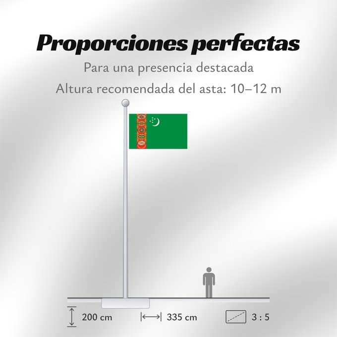 Proporciones de la bandera: Turkmenistan	Turkmenistan !Turkménistan	Turkmenistán
