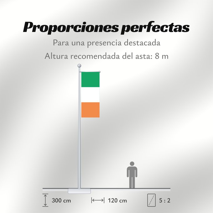 Proporciones de la bandera: Ireland Note that the green portion of the flag was designed to represent the majority Catholic residents of the island La partie verte du drapeau représente la majorité catholique de l île Es notable el hecho que la parte verde de la bandera representa l
