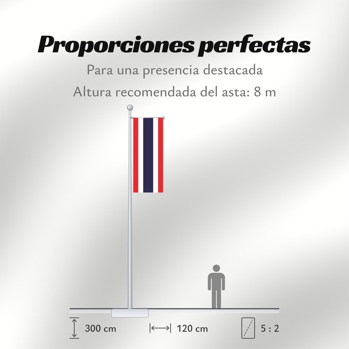 Proporciones de la bandera: Thailand The national flag of Kingdom of Thailand; there are total of 3 colours Red represents the blood spilt to protect Thailand’s independence and often more simply described as representing the nation Thaïlande Tailandia desde el año 2017; hay en tota