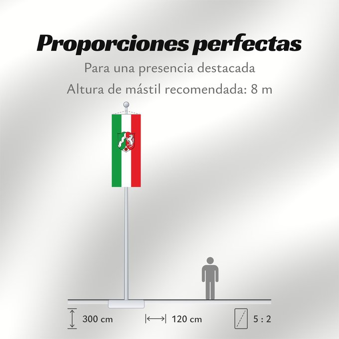 Proporciones de la bandera: North Rhine-Westphalia	Civil flag of North Rhine-Westphalia	Rhénanie-du-Nord - Westphalie	Renania del Norte-Westfalia	Landesflagge Nordrhein-Westfalens	Renania settentrionale-Westfalia	Banniel Nordrhein-Westfalen