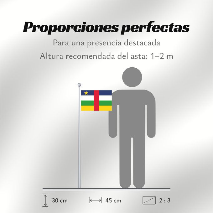 Proporciones de la bandera: Central African Republic	The proportions of this flag are 3 2; however	République centrafricaine	República Centroafricana	Zentralafrikanischen Republik	Repubblica Centrafricana	Centraal-Afrikaanse Republiek	علم جمهورية أفريقيا الوسطى	Af den Central Afrika