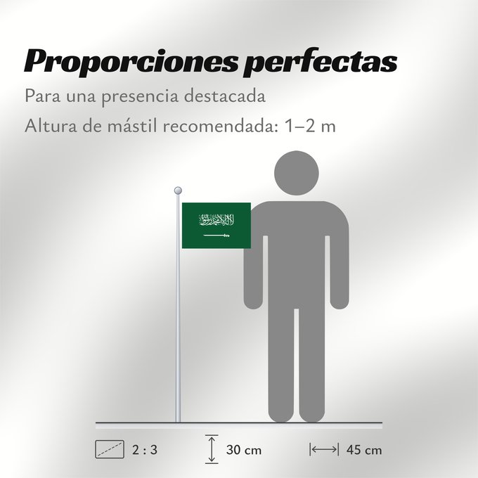 Proporciones de la bandera: Civil Ensign of Saudi Arabia obverse Saudi Arabia Arabie saoudite Arabia Saudita Saudi-Arabien الشعار المدني في الأعلى على الركن الأيمن للعلم، ومعدل التناسب ٢ ٣
