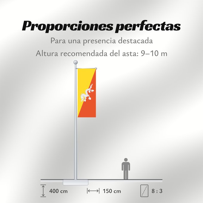 Proporciones de la bandera: Bhutan Bhoutan Bután Butão علم بوتان ভূটানের পতাকা ཧྥ་རན་ས་ཀྱི་དར་ཆ། Bhutani lipp Bhutanin Watawat ng Bhutan भूटान का ध्वज Флаг Бутана Butana Bhutans Bhutanu ธงชาติ ประเทศภูฏาน