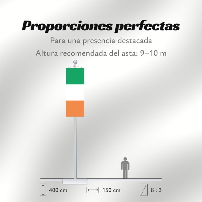 Proporciones de la bandera: Ireland Note that the green portion of the flag was designed to represent the majority Catholic residents of the island La partie verte du drapeau représente la majorité catholique de l île Es notable el hecho que la parte verde de la bandera representa l