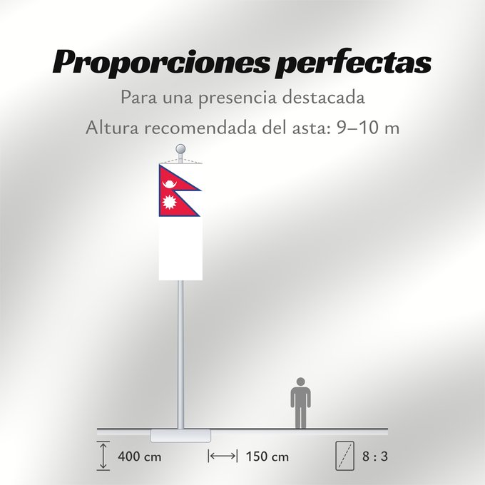 Proporciones de la bandera: Nepal Népal علم نيبال নেপালের জাতীয় পতাকা নেপালর ফিরালহান Banniel Nepal Nepala Nepálská vlajka Σημαία του Νεπάλ Nepalo Nepali lipp Nepalgo bandera Nepalin नेपाल का ध्वज Nepál ネパールの国旗 Nepālas Знаме на Непал Nepals flagg नेपालको झण्डा Det nepalske flagget
