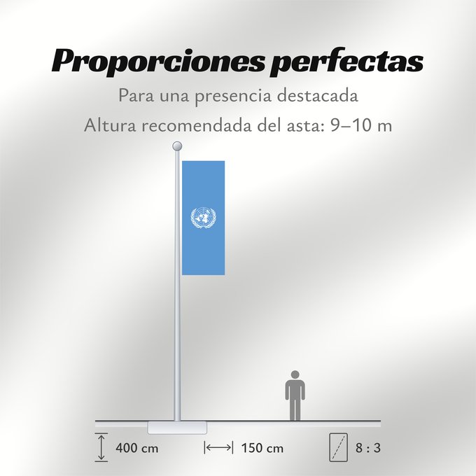 Proporciones de la bandera: United Nations	United Nations, UN	Nations unies	Naciones Unidas	Vereinten Nationen	Nazioni Unite, ONU	Verenigde Naties	Das nações unidas	Organizacji Narodów Zjednoczonych  ONZ	علم الأمم المتحدة	Сцяг Арганізацыі Аб яднаных Нацый	Сьцяг Арганізацыі Аб яднаны