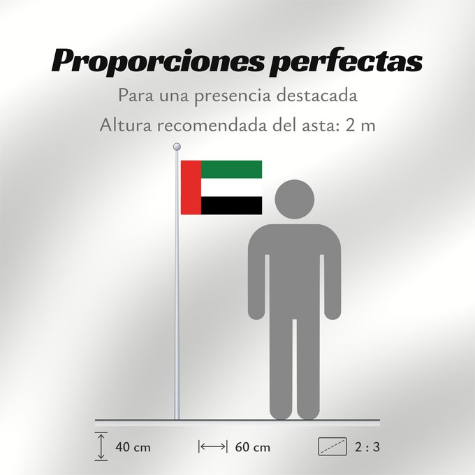 Proporciones de la bandera: United Arab Emirates	Émirats arabes unis	Emiratos Árabes Unidos	Vereinigten Arabischen Emirate	Degli Emirati Arabi Uniti	Verenigde Arabische Emiraten	علم الإمارات العربية المتحدة	ܐܬܐ ܕܐܡܝܪܘܬܐ ܥܪܒܝܬܐ ܚܕܝܬܐ	ٴبىيرلاشمىيش ٴاراب امىيرلىيكلارىي بايراعى	Spojenýc