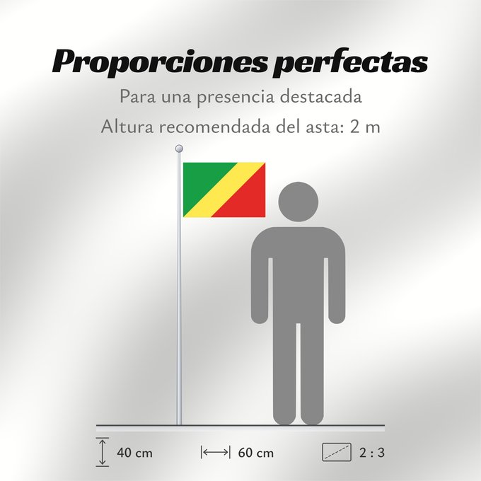 Proporciones de la bandera: Republic of the Congo Congo République du Congo República del Congo Republik Kongo Repubblica del Congo República do Congo علم الكونغو Banniel Republik Kongo La Respubliko Kongo Kongoar bandera پرچم جمهوری کنگو Dalapo ya Repubilika ya Kongo Bɛndɛ́lɛ ya Re