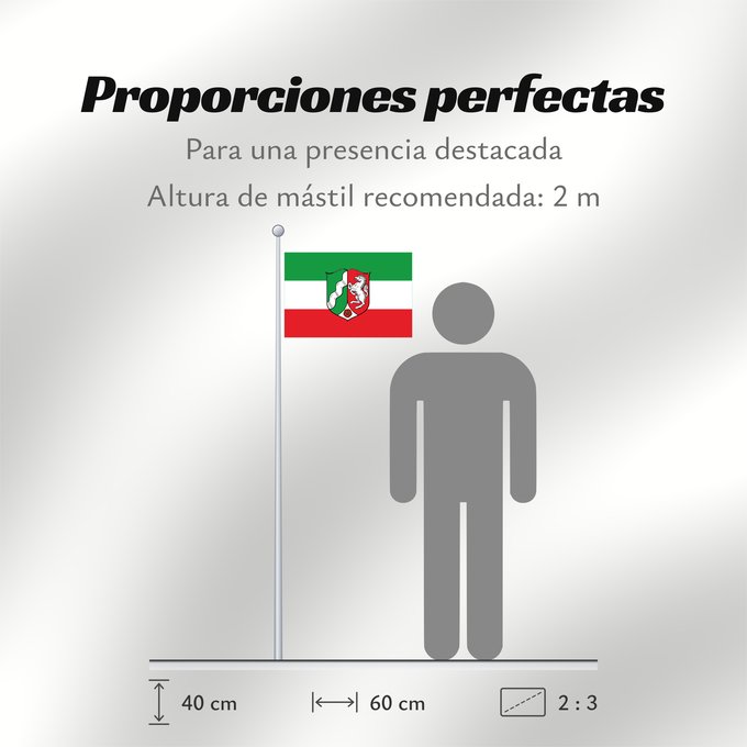 Proporciones de la bandera: North Rhine-Westphalia	Civil flag of North Rhine-Westphalia	Rhénanie-du-Nord - Westphalie	Renania del Norte-Westfalia	Landesflagge Nordrhein-Westfalens	Renania settentrionale-Westfalia	Banniel Nordrhein-Westfalen