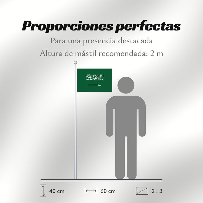 Proporciones de la bandera: Civil Ensign of Saudi Arabia  obverse	Saudi Arabia	Arabie saoudite	Arabia Saudita	Saudi-Arabien	الشعار المدني في الأعلى على الركن الأيمن للعلم، ومعدل التناسب ٢ ٣