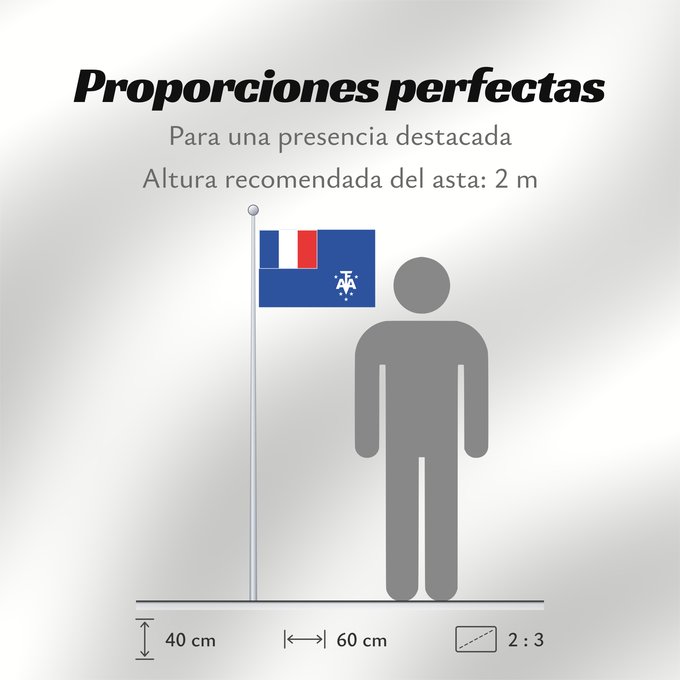 Proporciones de la bandera: French Southern and Antarctic Lands	En French Southern and Antarctic Lands	Terres australes et antarctiques françaises	Administrador Superior de los Territorios Australes Franceses	Französische Süd- und Antarktisgebiete	Territori francesi meridionali	Fran