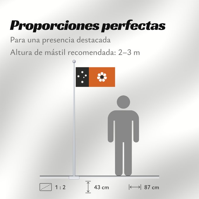 Proporciones de la bandera: Northern Territory	Northern Territory  adopted on July 1, 1978 on the first day of self-government  was designed by the Australian artist Robert Ingpen	Territoire du Nord	Territorio del Norte