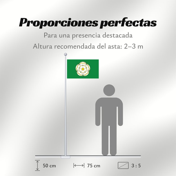 Proporciones de la bandera: Unofficial county flag of North Yorkshire	Unofficial County Flag of North Yorkshire - the White Rose of York on a green ground	Yorkshire du nord	Yorkshire del norte	North Yorkshire	Yorkshire del nord