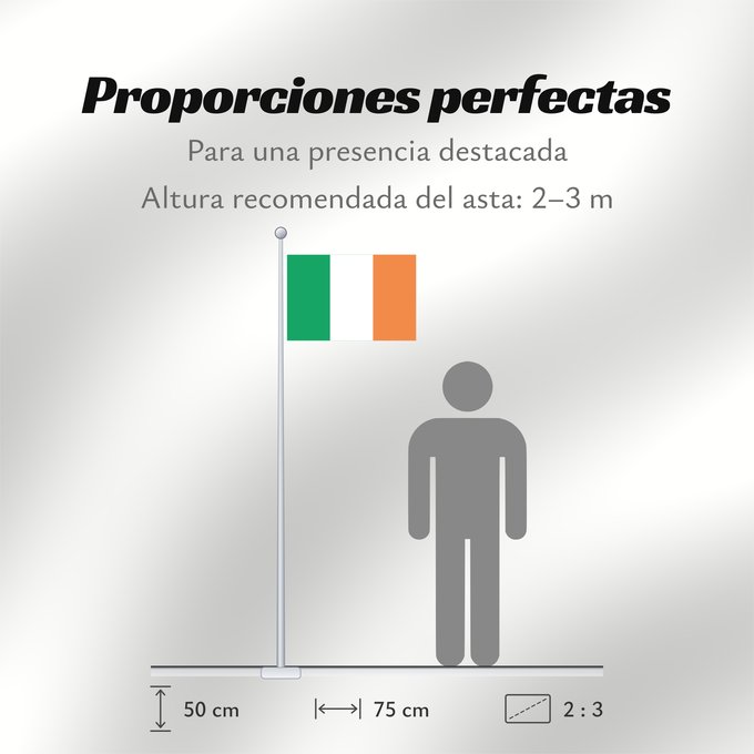 Proporciones de la bandera: Ireland Note that the green portion of the flag was designed to represent the majority Catholic residents of the island La partie verte du drapeau représente la majorité catholique de l île Es notable el hecho que la parte verde de la bandera representa l