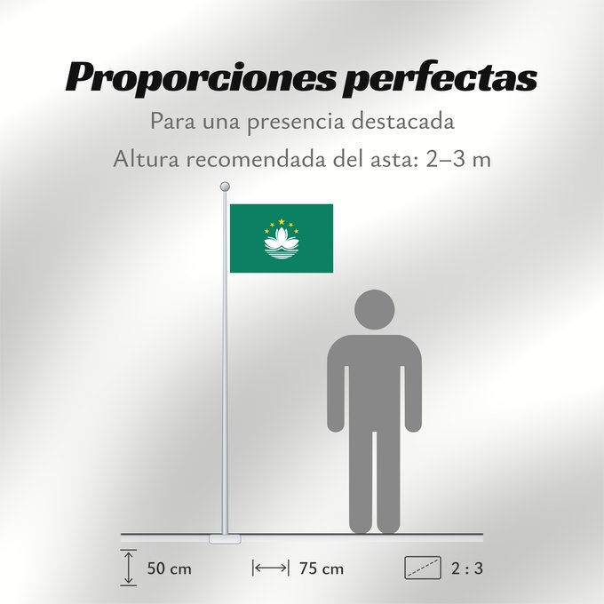 Proporciones de la bandera: Macau	Macao	Região Administrativa Especial de Macau	​澳門特別行政區區旗 / Ó̤-muòng Dĕk-biék Hèng-céng-kṳ̆ kṳ̆-gì	Macaa	​澳門特別行政區區旗	​澳門特別行政區區旗 / Àu-mûn Thi̍t-phe̍t Hàng-tsṳn-khî khî-khì	マカオの旗	Aumın	마카오의 旗 / 마카오의 기	​澳門特別行政區之區旗	Флаг Макао	Makao	ئاۋمېن بايرىقى	Прапор А