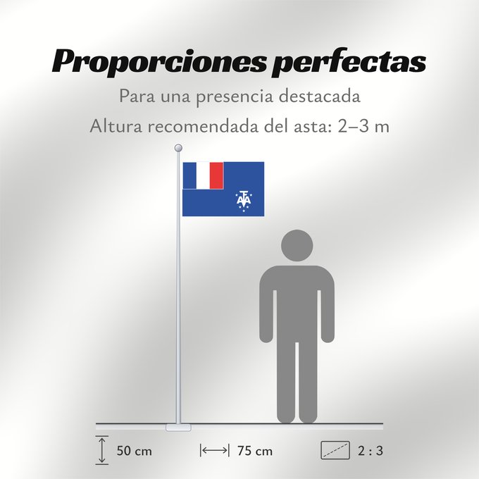 Proporciones de la bandera: French Southern and Antarctic Lands	En French Southern and Antarctic Lands	Terres australes et antarctiques françaises	Administrador Superior de los Territorios Australes Franceses	Französische Süd- und Antarktisgebiete	Territori francesi meridionali	Fran