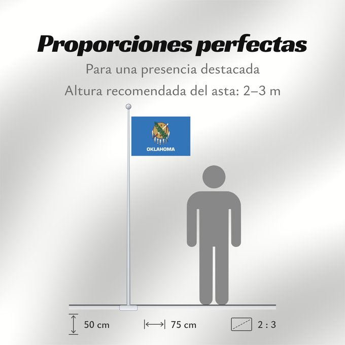Proporciones de la bandera: Oklahoma	Oklahoma, adopted in November 2006	L Oklahoma	Oklahumma nahata	ᎣᎦᎳᎰᎹ ᎦᏓᏘ	Heévâhetanéno hoohëö o	De l Oklahoma	Ka hae ‘Okalahoma	Oclahomae	Halgai Hóteel Hahoodzo bidah naatʼaʼí	Statului american Oklahoma	Флаг Оклахомы	Američke savezne države Oklah