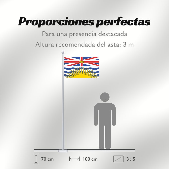 Proporciones de la bandera: British Columbia	Colombie-Britannique	Columbia Británica	Columbia Britannica	Banniel proviñs Kolombia Vreizhveuriat  British Columbia