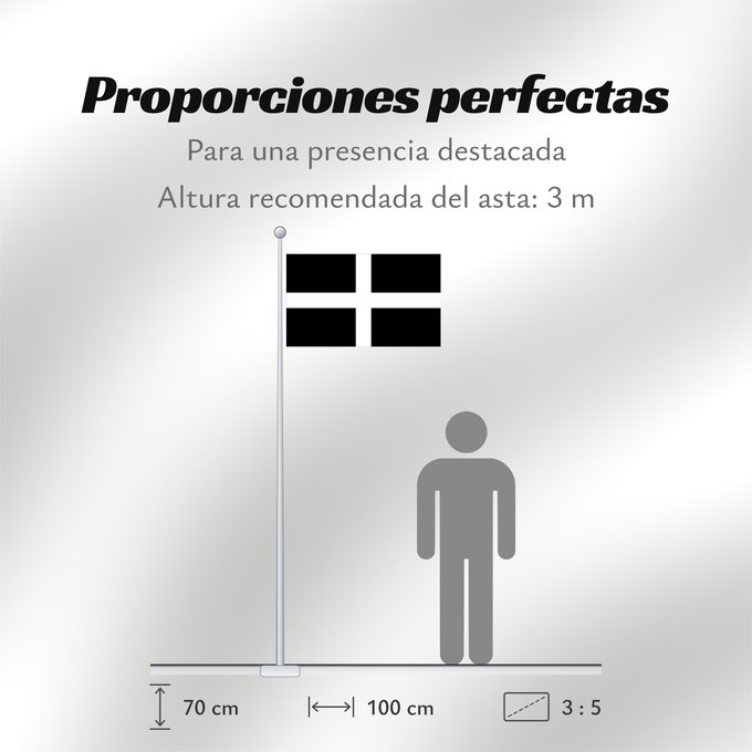 Proporciones de la bandera: Cornwall Saint Piran s Flag, Flag of Cornwall Saint Piran, Drapeau des Cornouailles Cornualles Cornovaglia Cornwealla fana Banniel Sant Piran Cernyw Chorn Peran, Baner Kernow Cornubiae