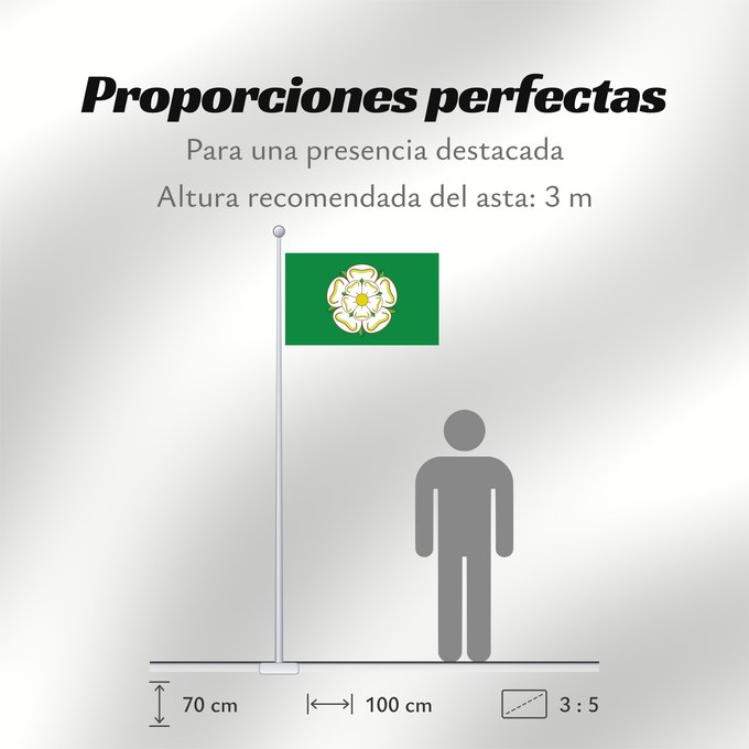Proporciones de la bandera: Unofficial county flag of North Yorkshire	Unofficial County Flag of North Yorkshire - the White Rose of York on a green ground	Yorkshire du nord	Yorkshire del norte	North Yorkshire	Yorkshire del nord