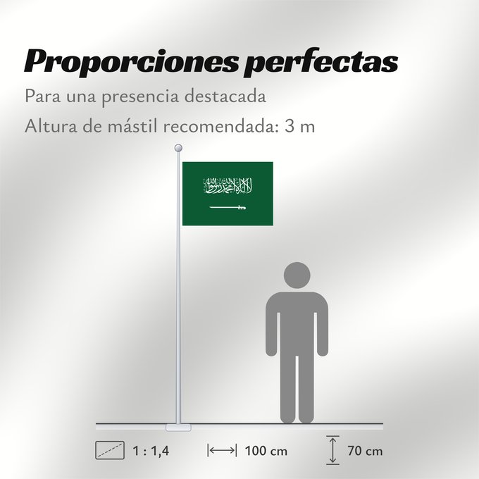 Proporciones de la bandera: Civil Ensign of Saudi Arabia obverse Saudi Arabia Arabie saoudite Arabia Saudita Saudi-Arabien الشعار المدني في الأعلى على الركن الأيمن للعلم، ومعدل التناسب ٢ ٣