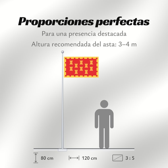 Proporciones de la bandera: Unofficial County Flag of Greater Manchester	The County Flag of Greater Manchester is composed of ten golden castles  arranged in rows of 3-2-3-2  on a red background	Manchester