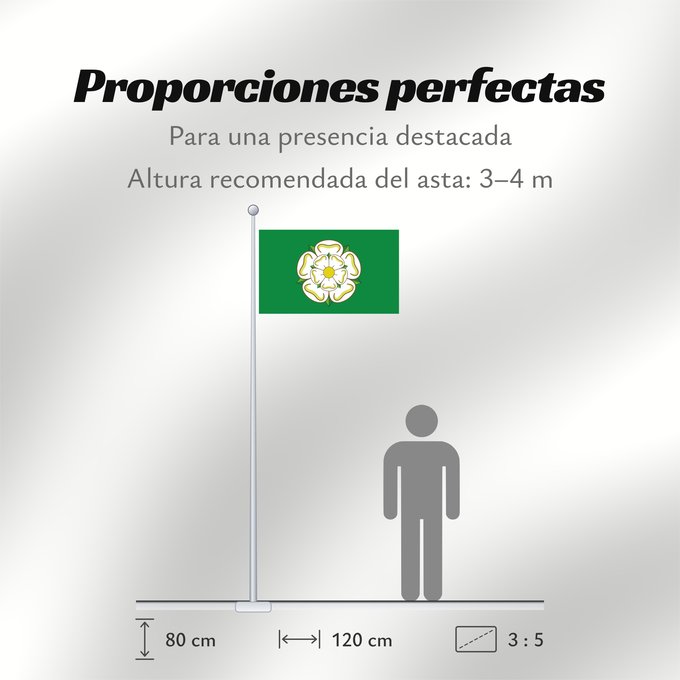 Proporciones de la bandera: Unofficial county flag of North Yorkshire	Unofficial County Flag of North Yorkshire - the White Rose of York on a green ground	Yorkshire du nord	Yorkshire del norte	North Yorkshire	Yorkshire del nord