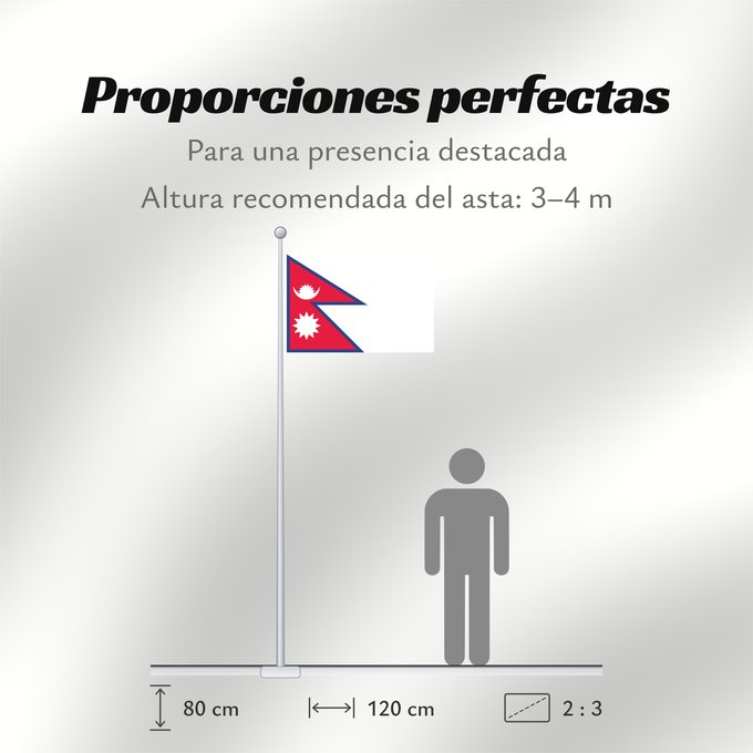 Proporciones de la bandera: Nepal Népal علم نيبال নেপালের জাতীয় পতাকা নেপালর ফিরালহান Banniel Nepal Nepala Nepálská vlajka Σημαία του Νεπάλ Nepalo Nepali lipp Nepalgo bandera Nepalin नेपाल का ध्वज Nepál ネパールの国旗 Nepālas Знаме на Непал Nepals flagg नेपालको झण्डा Det nepalske flagget