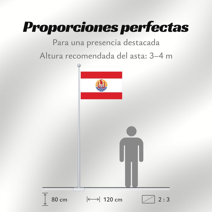 Proporciones de la bandera: French Polynesia	Polynésie française	Polinesia Francesa	Französisch-Polynesien	Polinesia francese	Polinèsia Francesa	Reva nō Pōrīnetia farāni