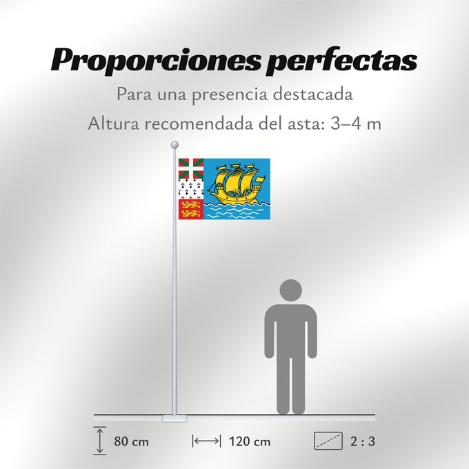 Proporciones de la bandera: Saint-Pierre and Miquelon	Unofficial flag of Saint-Pierre and Miquelon	Non officiel de Saint-Pierre-et-Miquelon	San Pedro y Miquelón. Uso no oficial	Saint-Pierre und Miquelon	Saint-Pierre e Miquelon	Banniel anofisiel Sant-Pêr-ha-Mikelon	Ez ofiziala