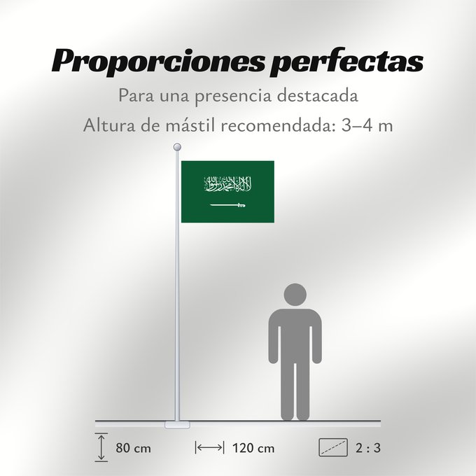 Proporciones de la bandera: Civil Ensign of Saudi Arabia  obverse	Saudi Arabia	Arabie saoudite	Arabia Saudita	Saudi-Arabien	الشعار المدني في الأعلى على الركن الأيمن للعلم، ومعدل التناسب ٢ ٣