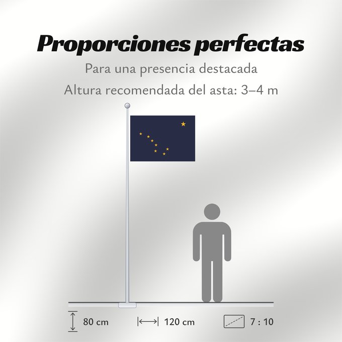 Proporciones de la bandera: Alaska	L Alaska	Alaska 	Dell Alaska	Banniel Alaska	ᎡᏩᏐᎾ ᎦᏓᏘ	Alasko	De l Alaska	Ka hae ‘Ālaka	דגל אלסקה	De Alaska	Alaskam takuyaŋa	Standardo di Alaska	Alascae	Hakʼaz Dineʼé Bikéyah Hahoodzo bidah naatʼaʼí	Флаг Аляски	Američke savezne države Aljaske	Прапор 