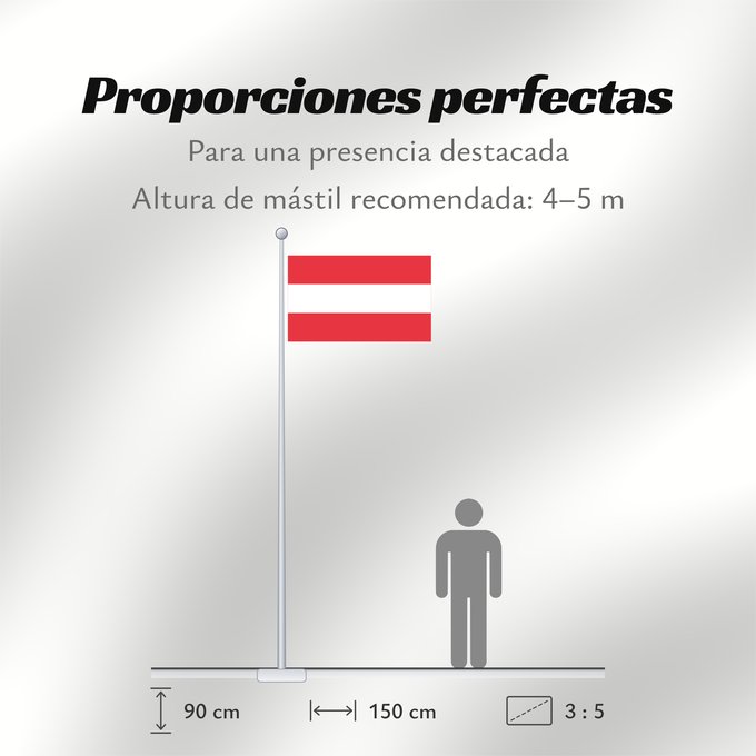 Proporciones de la bandera: Austria	Austria with the red in the Austrian national colours which was official ordered within the Austrian Armed Forces  Bundesheer  in the characteristic  Pantone 032 C”  since May 2018 the Red is ordered in the characteristic  Pantone 186 C”	L Autrich