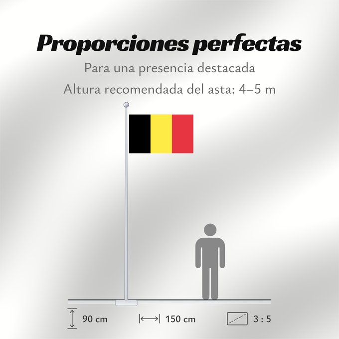 Proporciones de la bandera: Belgium  civil	The civil ensign and flag of Belgium	Belgique	Bélgica	Belgien	Belgio	België in de verhouding 2 3, gebruikt als civiele vlag en de facto nationale vlag	Belgii	Belgiens	Civilna zastava Belgije	Флаг Бельгии