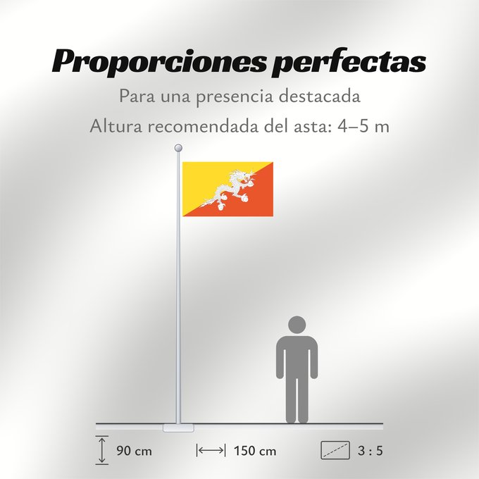 Proporciones de la bandera: Bhutan Bhoutan Bután Butão علم بوتان ভূটানের পতাকা ཧྥ་རན་ས་ཀྱི་དར་ཆ། Bhutani lipp Bhutanin Watawat ng Bhutan भूटान का ध्वज Флаг Бутана Butana Bhutans Bhutanu ธงชาติ ประเทศภูฏาน